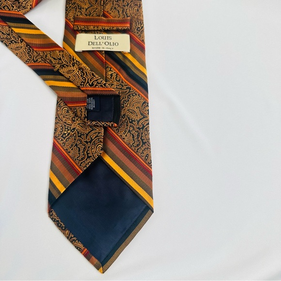 Louis Dell'Olio Men's Designer Paisley Repp 100% Silk Striped Necktie Italy - Picture 3 of 5